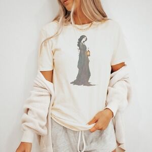 Ethereal Lantern Bearer Graphic Tee Mystical Watercolor Art